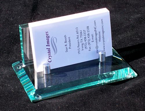 Personalized Glass Chrome Pillar Business Card Holder Crystal