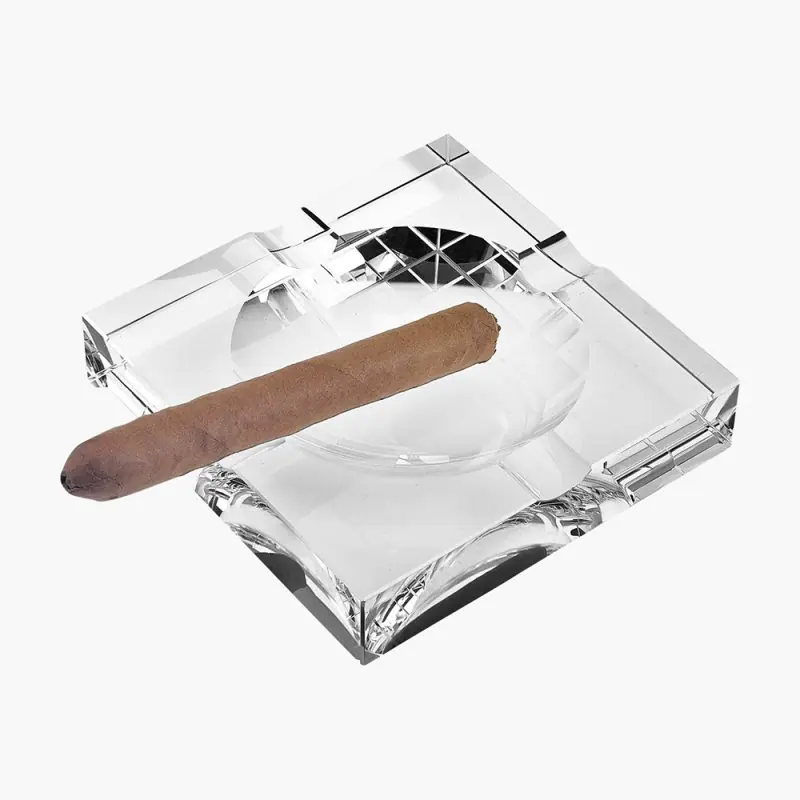 Square Crystal Cigar Ashtray With 4 Slots & Gift Box (7.1" X 1.46" X 7.1") - View #3