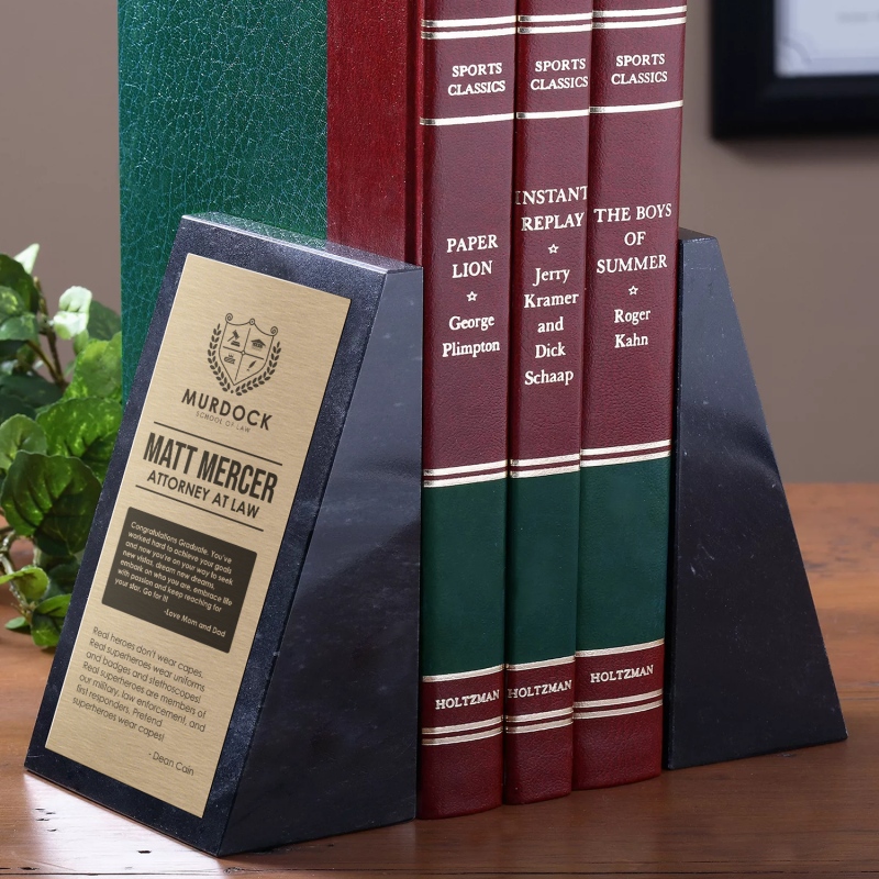 thumbnail image 2 of Bey Berk Black Zebra Marble Bookends With Antique Gold Plated Legal Emblem, Avai 2 of 10