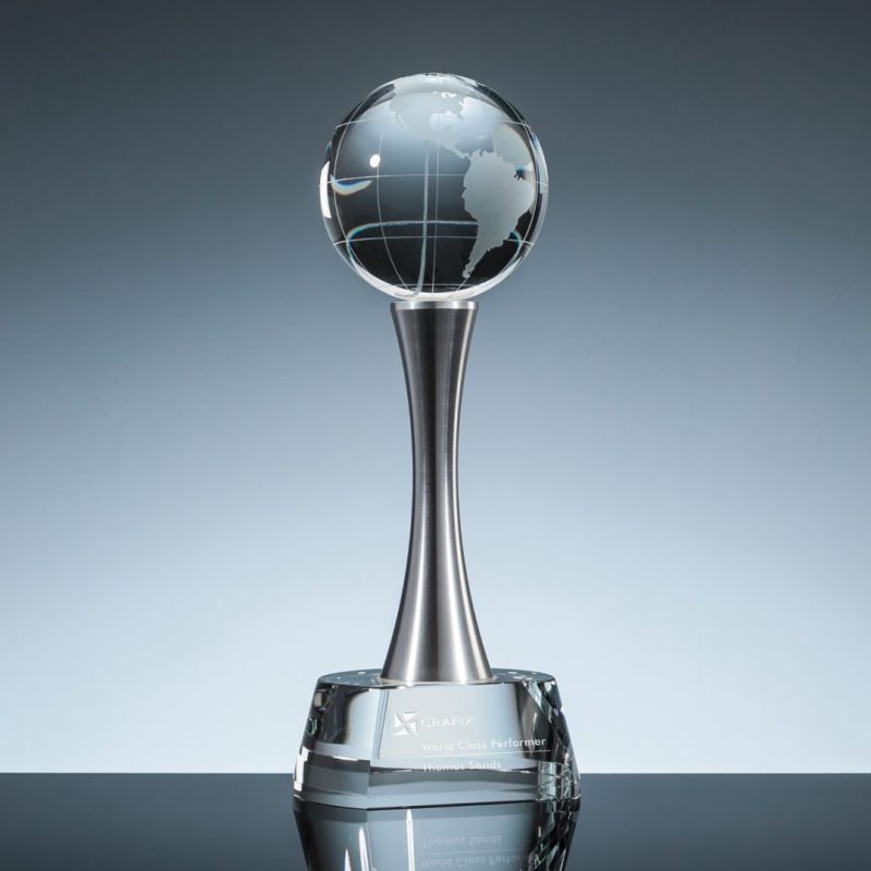 Engraved Crystal Globe Steel Tower Award - Image 2