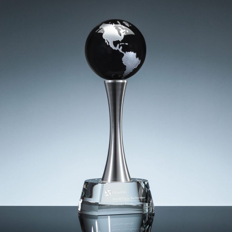 Engraved Crystal Globe Steel Tower Award - Image 3