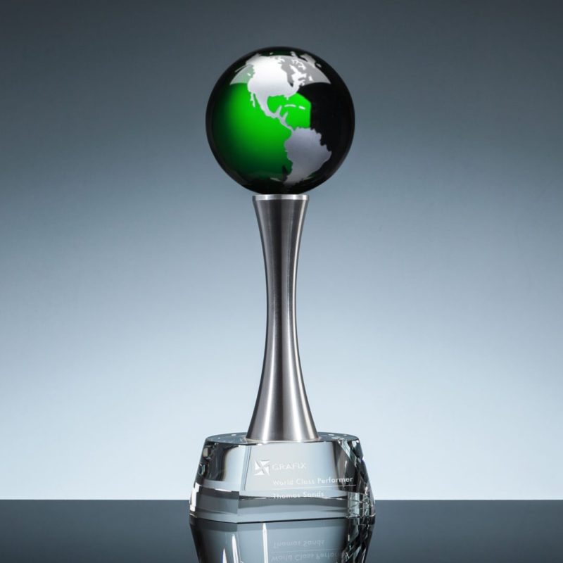 Engraved Crystal Globe Steel Tower Award - Image 4