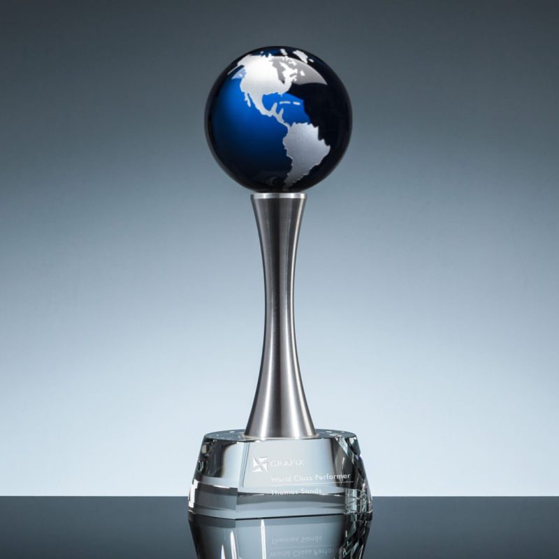 Engraved Crystal Globe Steel Tower Award - Image 5