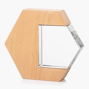 Engraved Wood and Crystal Hexagon Award