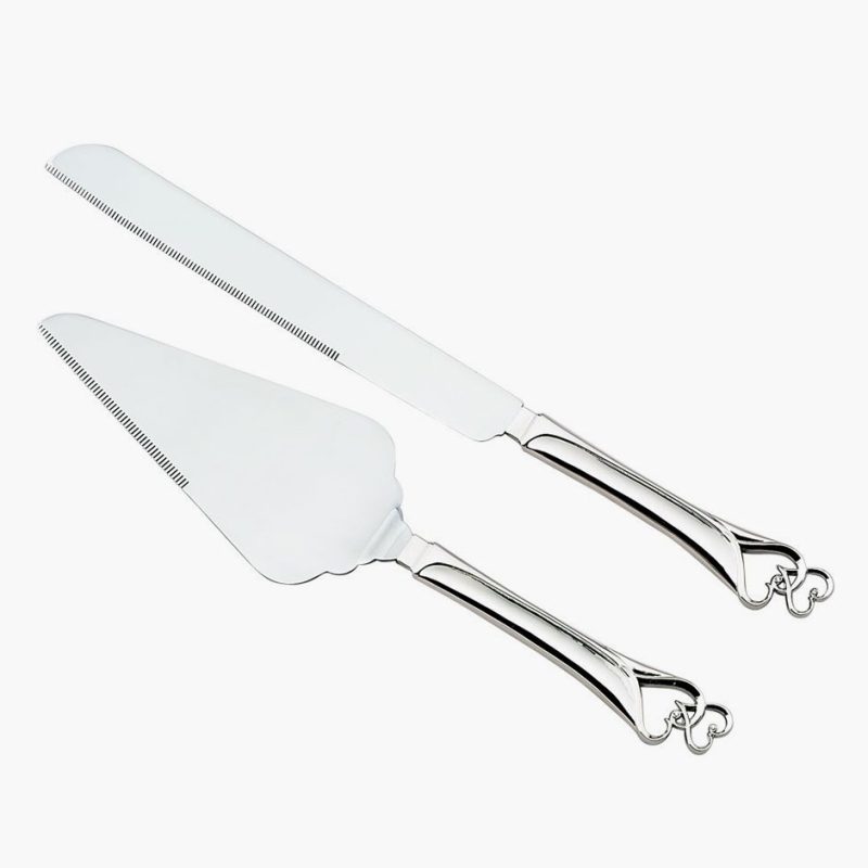 Engraved Doble Corazon Sparkle Knife and Cake Server Set