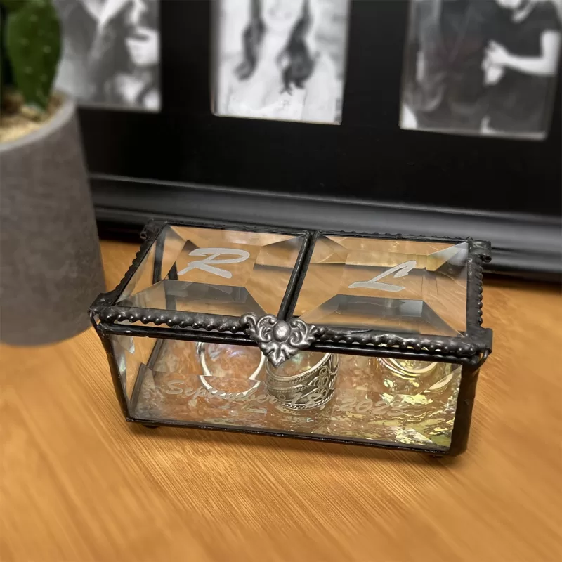 Engraved Twin Lid Glass Keepsake Box - Image 4