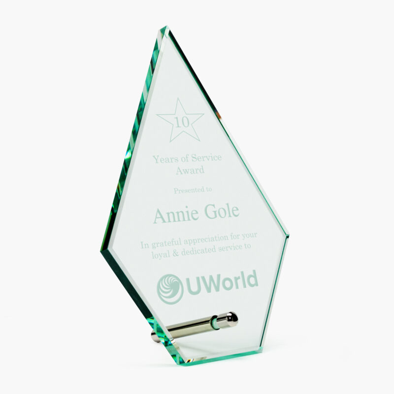 Personalized Glass Pentagon Arrowhead with Silver Pin