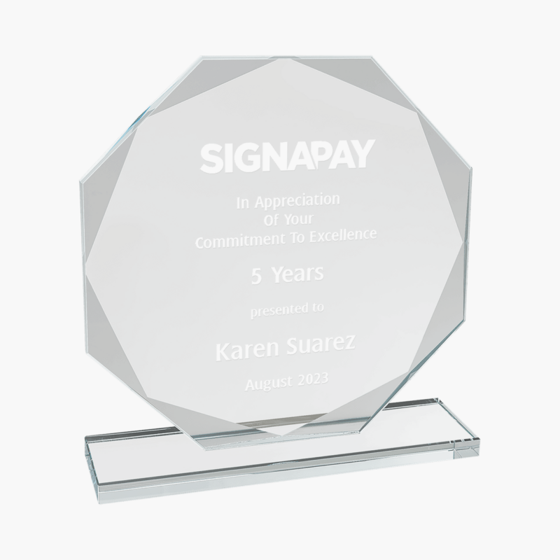 Engraved Glass Faceted Octagon Award