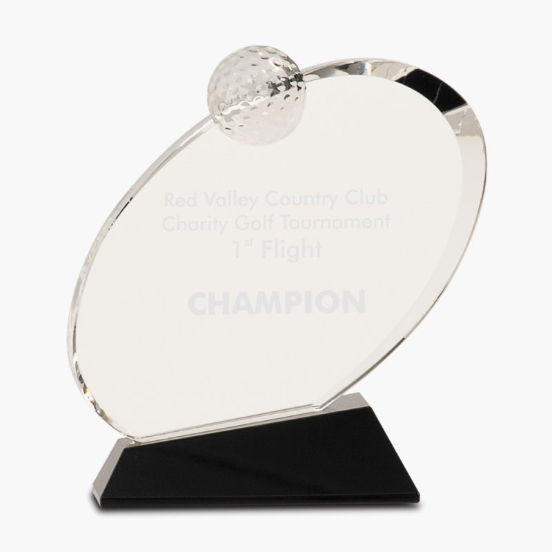 Engraved Crystal Soaring Golf Ball Award