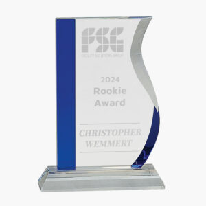 Engraved Blue Edge Wave Crystal Award