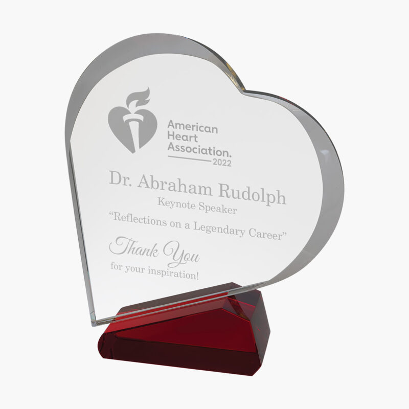 Engraved Crystal Heart on Red Base