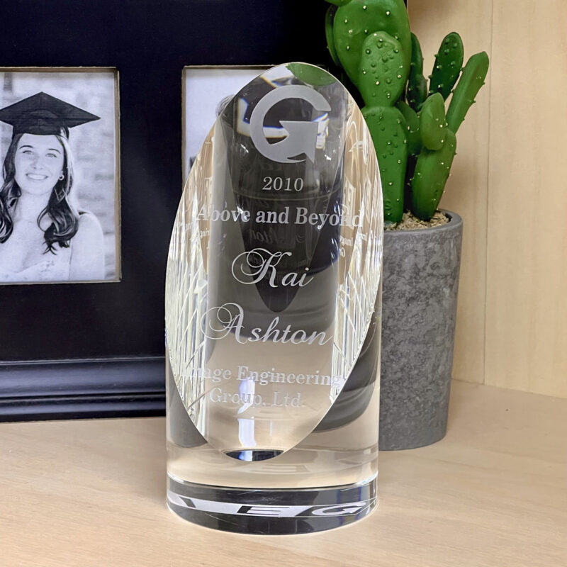 Engraved Crystal Cylinder Tower - Image 3