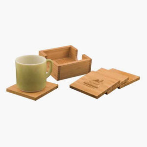 Engraved Squared Bamboo Coaster Set