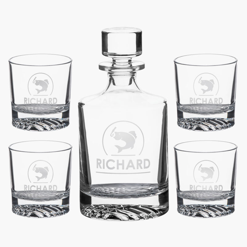 Engraved Glass Pierre Decanter 5pc Set