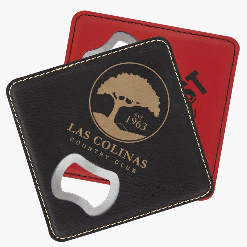 Personalized Leatherette Bottle Opener Coaster Set of 4