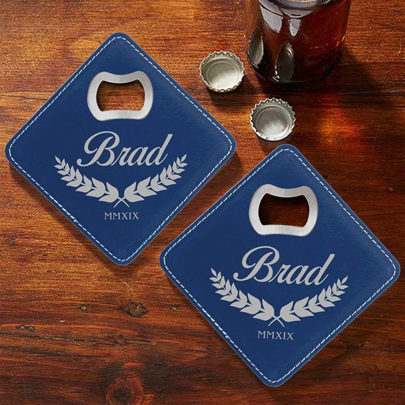 Personalized Leatherette Bottle Opener Coaster Set of 4 - Image 4