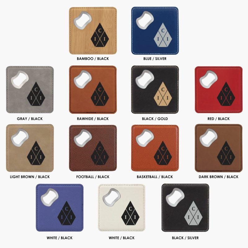 Personalized Leatherette Bottle Opener Coaster Set of 4 - Image 2