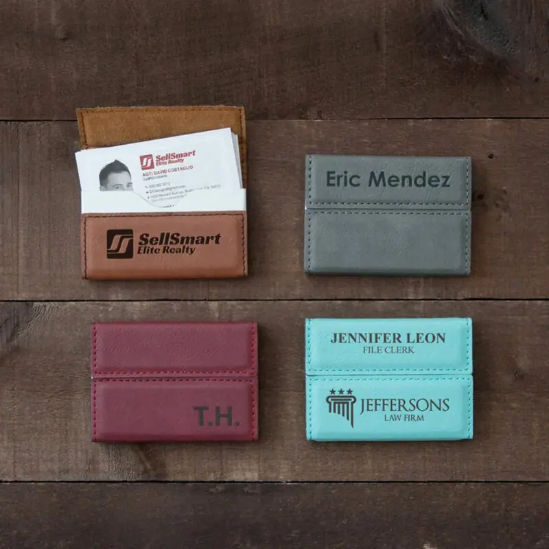 Personalized Leatherette Business Card Holder - Crystal Personalized Leatherette Business Card Holder - Crystal