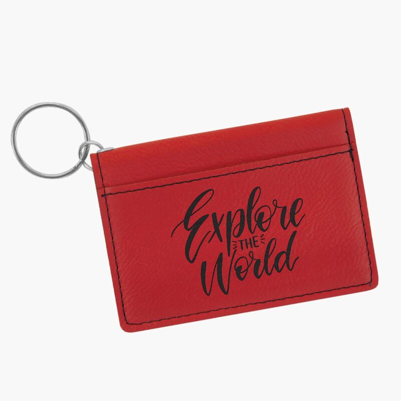 Engraved Leatherette Keychain ID Holder