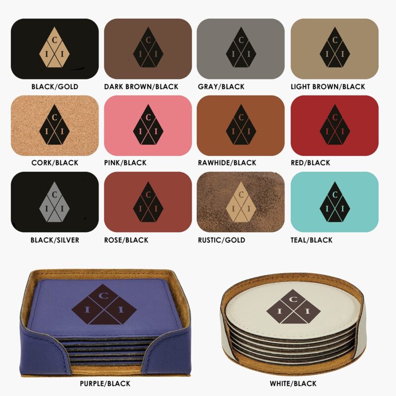 Personalized Leatherette Coaster Set - Image 8