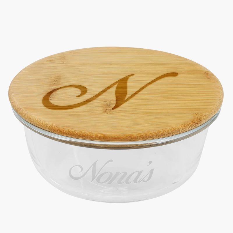 Personalized Glass Round Storage Container with Bamboo Lid - Image 2