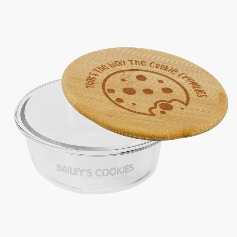 Personalized Glass Round Storage Container with Bamboo Lid