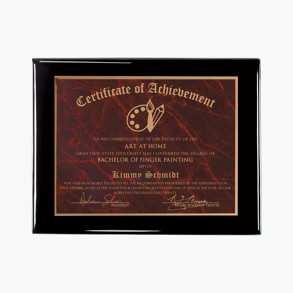 Include Photos Or Logos and Your Personal Text Custom Aluminum Metal Award Plaque with Full Color Printing 7 x 9, Coated Cherry Board w/Gold Metal 
