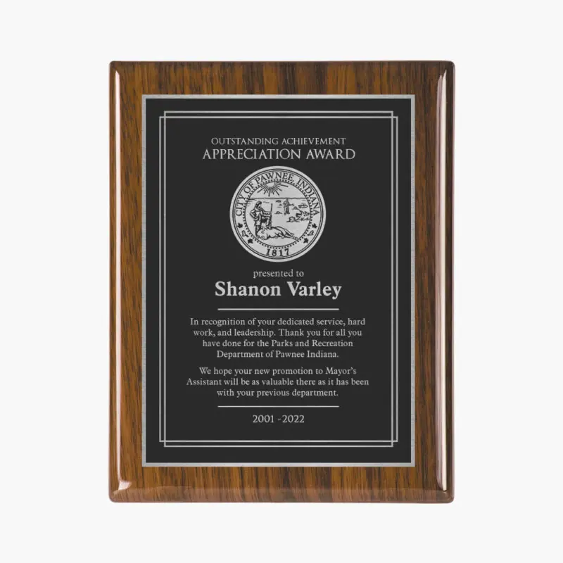 Engraved Walnut Piano Finish Wall Plaque - Crystal Images, Inc.