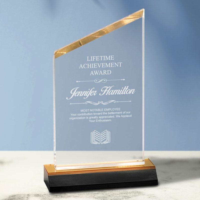 Personalized Acrylic Gold Slant Top Award - Image 2