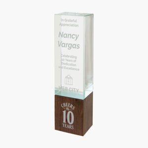 Personalized Glass Rectangle Award on Walnut Base