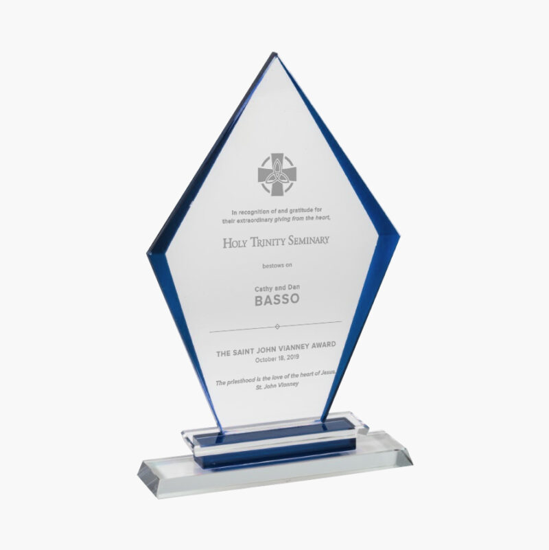 Engraved Blue Crystal Arrow Diamond Award