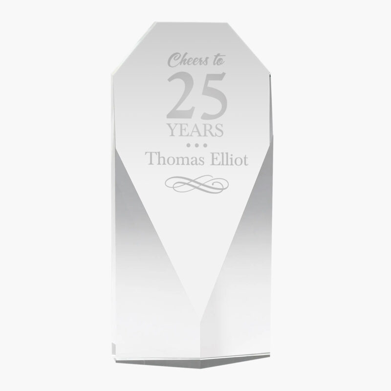Engraved Crystal Octagon Prism Tower