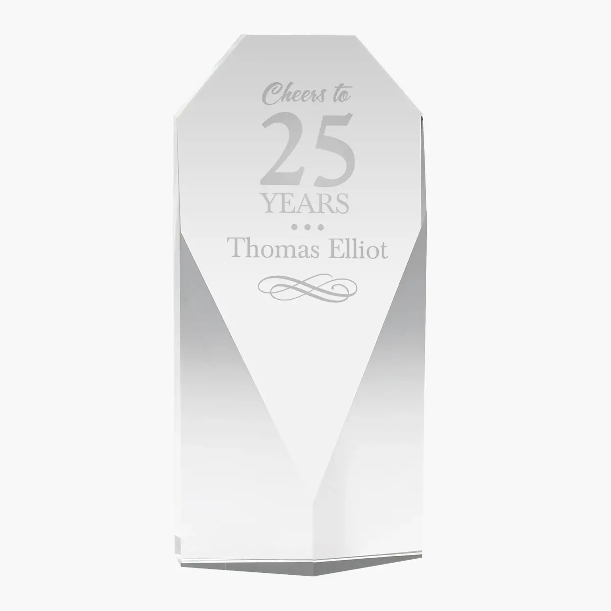 Engraved Crystal Octagon Prism Tower