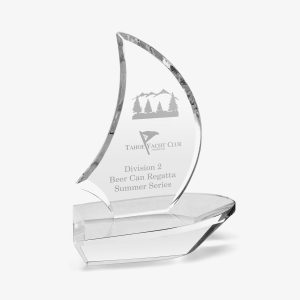 Engraved Crystal Abstract Sailboat Award