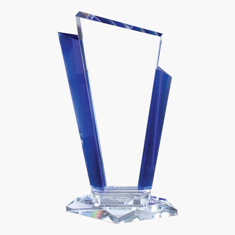 Engraved Crystal Blue Edge Tower