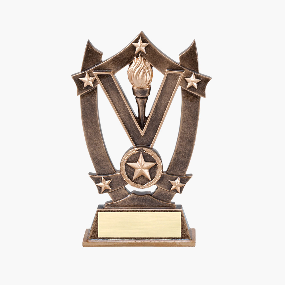 5 SIZES WINNER STAR AWARD RESIN TROPHIES SILVER/GOLD FREE ENGRAVING & CENTRES 