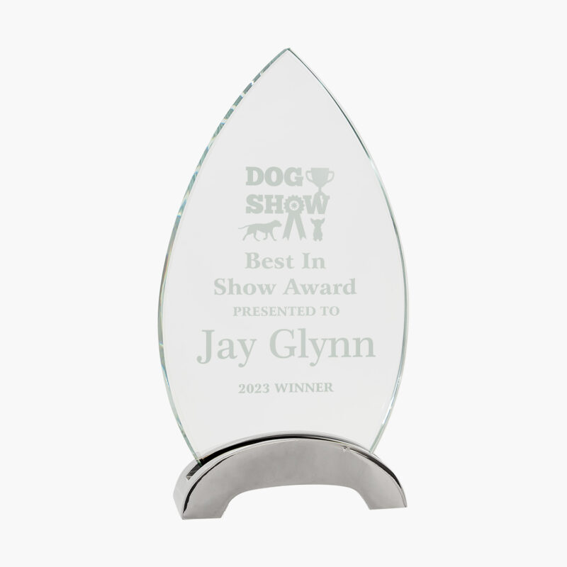 Personalized Glass Ovate with Platinum Base