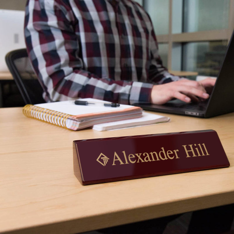 Personalized Rosewood Piano Finish Desk Name Plate - Image 2
