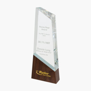 Personalized Glass Summit Award on Walnut Base