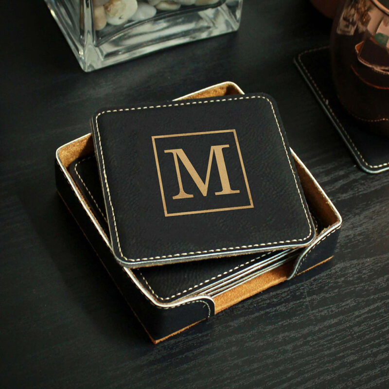 Personalized Leatherette Coaster Set - Image 7