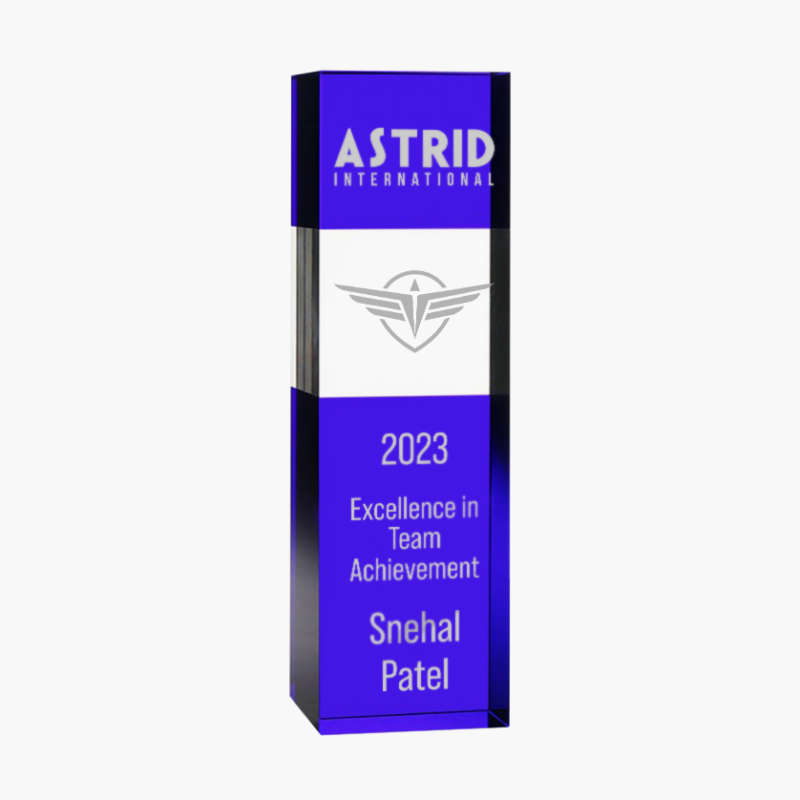 Personalized Blue Crystal Square Tower Award