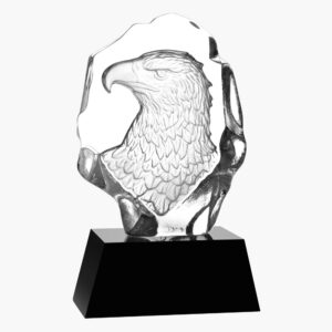 Engraved Crystal Eagle Relief Award with Black Base
