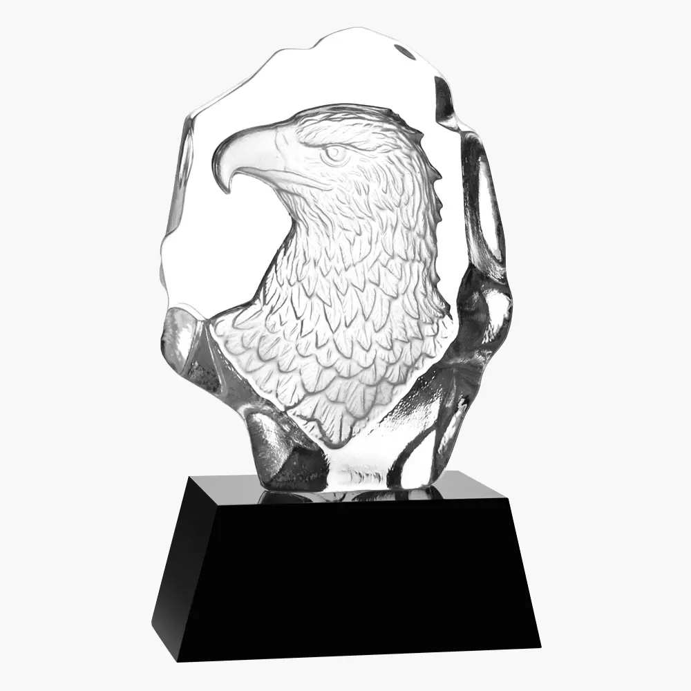 Engraved Crystal Eagle Relief Award with Black Base