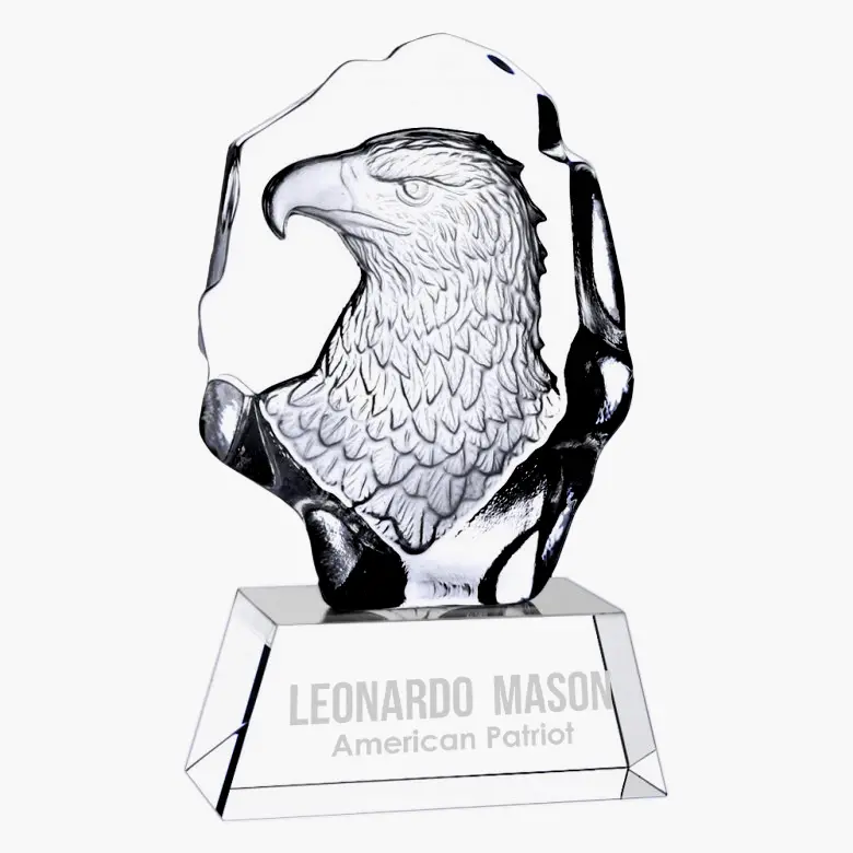 Engraved Crystal Eagle Relief Award with Clear Base
