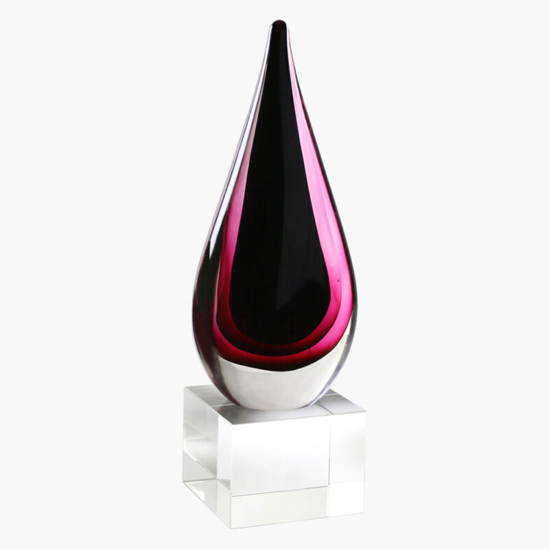 Engraved Burgundy Teardrop Art Glass Award