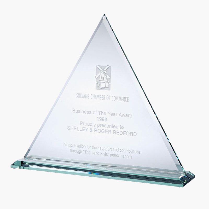 Engraved Triangle Jade Glass Award