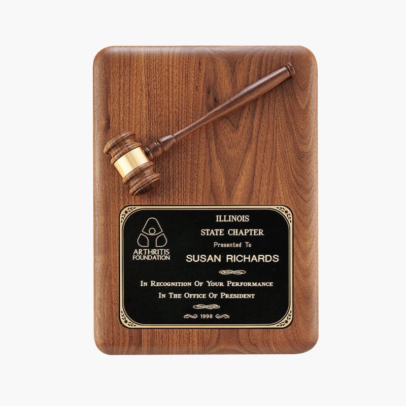 Personalized Portrait Walnut Gavel Plaque Award with Round Corners